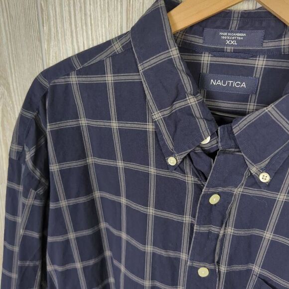 Nautica Mens Size XXL Button Front Shirt Blue Plaid Long Sleeve 100% Cotton - Picture 3 of 4